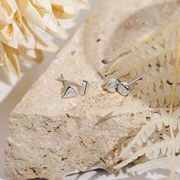 PAVOI Rhodium Plated 925 Sterling Silver Earrings for Women - Dainty Delta Studs - Classic Geometric Triangle Jewelry White Gold Stud Earrings for Women