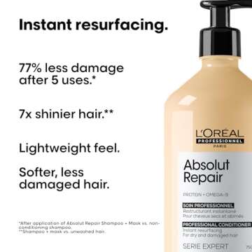 L'Oreal Professionnel Absolut Repair Conditioner | For Dry/Damaged Hair | Repairs Hair and Provides Shine | With Quinoa and Proteins