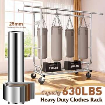 Raybee Clothes Rack,Clothing Rack 630 LBS Heavy Duty Clothes Rack with Wheels Clothing Racks for Han...