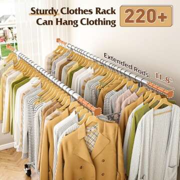 Raybee Clothes Rack,Clothing Rack 630 LBS Heavy Duty Clothes Rack with Wheels Clothing Racks for Hanging Clothes Rolling Clothes Rack Adjustable & Commercial Garment Rack 22" D x 75" W x 68" H