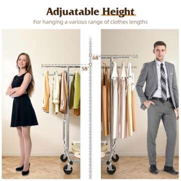 Raybee Clothes Rack,Clothing Rack 630 LBS Heavy Duty Clothes Rack with Wheels Clothing Racks for Hanging Clothes Rolling Clothes Rack Adjustable & Commercial Garment Rack 22" D x 75" W x 68" H