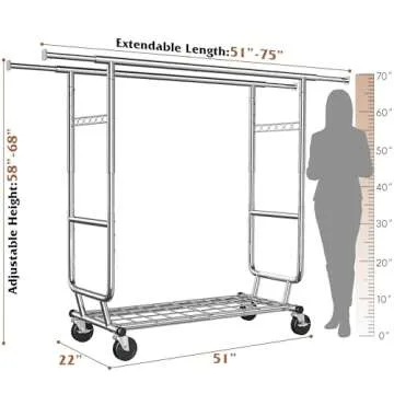 Raybee Clothes Rack,Clothing Rack 630 LBS Heavy Duty Clothes Rack with Wheels Clothing Racks for Hanging Clothes Rolling Clothes Rack Adjustable & Commercial Garment Rack 22" D x 75" W x 68" H