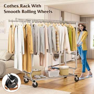 Raybee Clothes Rack,Clothing Rack 630 LBS Heavy Duty Clothes Rack with Wheels Clothing Racks for Hanging Clothes Rolling Clothes Rack Adjustable & Commercial Garment Rack 22" D x 75" W x 68" H