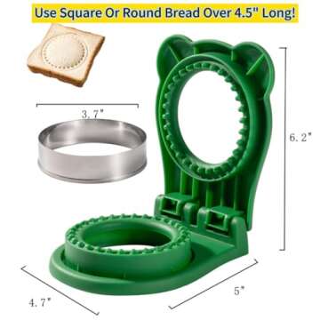 CHICHAUS Uncrustable Sandwich Maker,Sandwiches Pocket Circle Shape 3.7Inch Sandwich Cutter and Sealer,Sandwich Cutter for Kids Breakfast and lunchboxes (Green)
