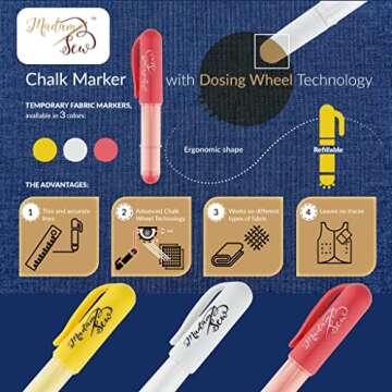 Madam Sew Refillable Fabric Chalk Markers | Precision Tailors Chalk for Sewing & Quilting