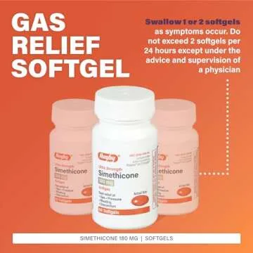Rugby Ultra Strength Simethicone Gas Relief 180 mg - Maximum Gas Relief for Adults - Anti Flatulence, Bloating Aid, and Gas Fullness Reliever Pills - 60 Softgels (1 Pack)