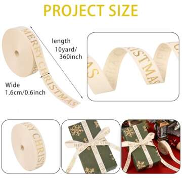 10 Yard Christmas Cotton Ribbon - Glitter and Elegant for Gift Wrapping