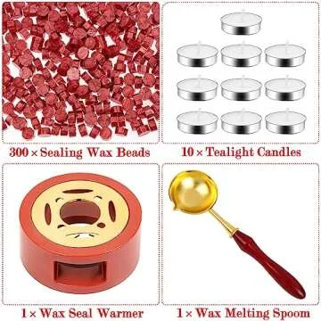 Red Wax for Letters Stamp Seals, Paxcoo 312pcs Stamp Wax Kit with Red Wax Seal Beads, Wax Seal Warmer, Wax Spoon and Tealight Candles for Wax Envelopes Mail and Wedding Invitations