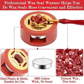 Red Wax for Letters Stamp Seals, Paxcoo 312pcs Stamp Wax Kit with Red Wax Seal Beads, Wax Seal Warmer, Wax Spoon and Tealight Candles for Wax Envelopes Mail and Wedding Invitations
