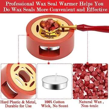 Red Wax for Letters Stamp Seals, Paxcoo 312pcs Stamp Wax Kit with Red Wax Seal Beads, Wax Seal Warmer, Wax Spoon and Tealight Candles for Wax Envelopes Mail and Wedding Invitations