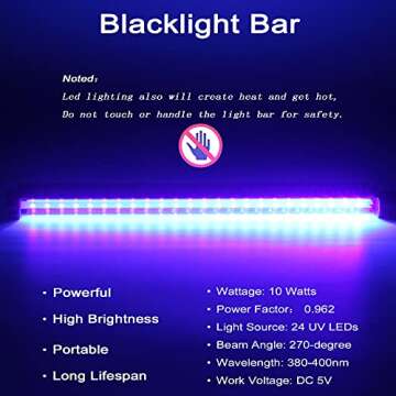 GREENIC Led Black Light Bar, 10W 1ft USB UV Blacklight Tube, Glow in The Dark Party Supplies for Hal...