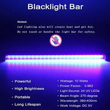 GREENIC Led Black Light Bar, 10W 1ft USB UV Blacklight Tube, Glow in The Dark Party Supplies for Hal...