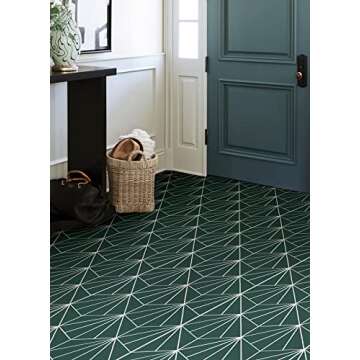 FloorPops FP3926 Beryl Peel & Stick Floor Tiles, Green