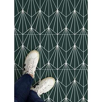 FloorPops FP3926 Beryl Peel & Stick Floor Tiles, Green