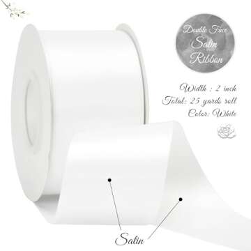 DINDOSAL White 2 Inch Double Face Satin Ribbon - 25Yards (75 Feet) - Wedding, Bridal Shower - White ...
