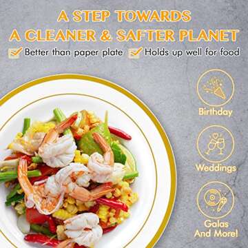 JollyPack 100 Piece Disposable Gold Plastic Party Plates, Including 50 10 Inch Dinner Plates and 50 ...