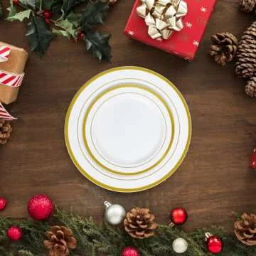 JollyPack 100 Piece Disposable Gold Plastic Party Plates, Including 50 10 Inch Dinner Plates and 50 7 Inch for Dessert, Great for Parties, Weddings, Home Use, and Christmas