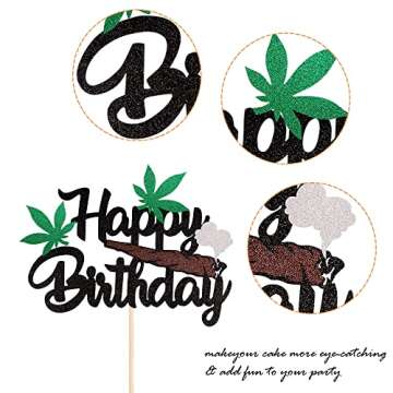 1 Pack Happy Birthday Cake Topper Glitter 420 Birthday Theme Cake Pick Pot Weed Leaves Cake Decorations for Men Women 420 Happy Birthday Party Supplies