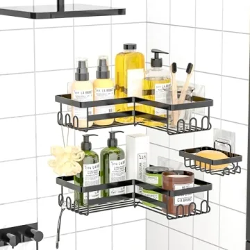 StorageRight Corner Shower Caddy Set with Adhesive Organizers