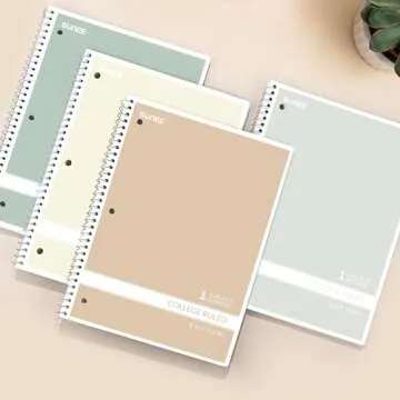 SUNEE Spiral Notebooks College Ruled, 1-Subject, 4 Pack, 8 x 10-1/2 inch, 70 Sheets per Notebook,3-Hole Punched Paper,Green,Grey,Beige,Red Spiral Lined Notebooks for Work, Home&School,Writing Journal