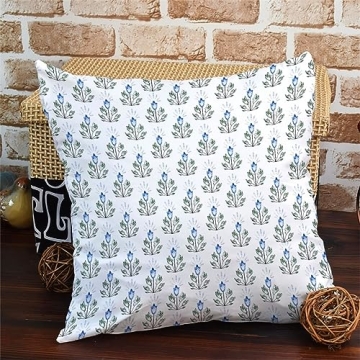 MangGou Blue Lotus Flower Pillow Cover Blue and White Flower Throw Pillow Floral Pillow High End Pillow Accent Pillows for Sofa Couch Chair 18in Birthday Gift