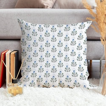 MangGou Blue Lotus Flower Pillow Cover Blue and White Flower Throw Pillow Floral Pillow High End Pillow Accent Pillows for Sofa Couch Chair 18in Birthday Gift