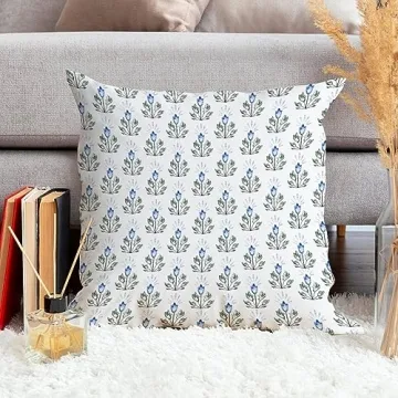 MangGou Blue Lotus Flower Pillow Cover Blue and White Flower Throw Pillow Floral Pillow High End Pillow Accent Pillows for Sofa Couch Chair 18in Birthday Gift