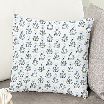 MangGou Blue Lotus Flower Pillow Cover Blue and White Flower Throw Pillow Floral Pillow High End Pillow Accent Pillows for Sofa Couch Chair 18in Birthday Gift