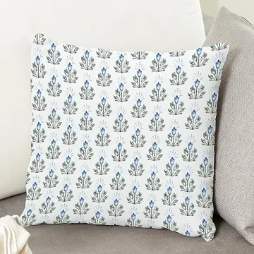 MangGou Blue Lotus Flower Pillow Cover Blue and White Flower Throw Pillow Floral Pillow High End Pillow Accent Pillows for Sofa Couch Chair 18in Birthday Gift