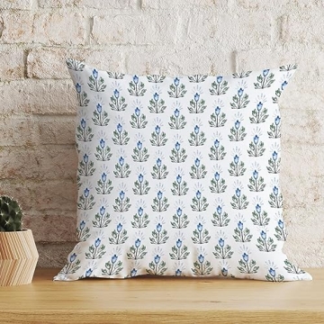 MangGou Blue Lotus Flower Pillow Cover Blue and White Flower Throw Pillow Floral Pillow High End Pillow Accent Pillows for Sofa Couch Chair 18in Birthday Gift