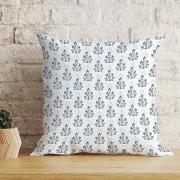 MangGou Blue Lotus Flower Pillow Cover Blue and White Flower Throw Pillow Floral Pillow High End Pillow Accent Pillows for Sofa Couch Chair 18in Birthday Gift