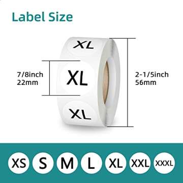 3500 Pcs 7 Sizes 7/8 Inch Clothing Size Stickers Labels Rolls, Labelchoice Black Round Self Adhesive...
