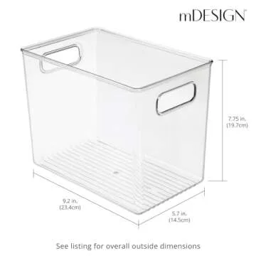 mDesign Plastic Deep Kitchen and Pantry Organizer Storage Bin with Handles for Cabinet, Fridge, Freezer - Food Storage Containers for Snacks, Yogurt Pouches or Fruit, Ligne Collection, 4 Pack, Clear