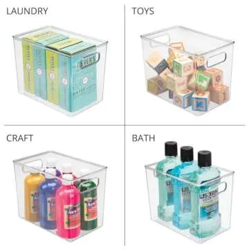 mDesign Plastic Deep Kitchen and Pantry Organizer Storage Bin with Handles for Cabinet, Fridge, Freezer - Food Storage Containers for Snacks, Yogurt Pouches or Fruit, Ligne Collection, 4 Pack, Clear