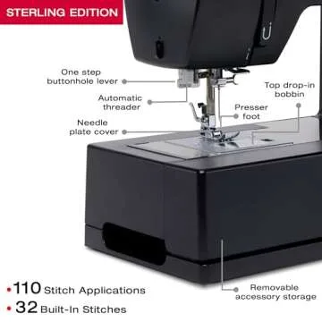 SINGER® Sterling Edition Heavy Duty 4432 Sewing Machine with Accessory Kit | Strong Motor with Enhanced Piercing Power, 110 Stitch Applications, Full Metal frame & 1-step Buttonhole