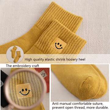 XIUYANG 5 Pairs Cute Smiling Face Socks Embroidery Ankle Novelty Funny Socks Gifts for Womens Socks(black & white)