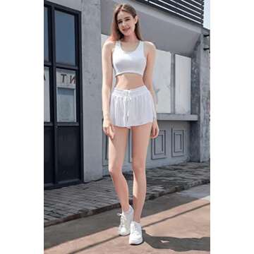 GAGABEN 2 in 1 Flowy Running Shorts for Women Gym Yoga Athletic Womens Workout Biker Spandex Lounge Sweat Skirt Summer Medium White
