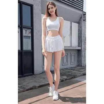 GAGABEN 2 in 1 Flowy Running Shorts for Women Gym Yoga Athletic Womens Workout Biker Spandex Lounge Sweat Skirt Summer Medium White