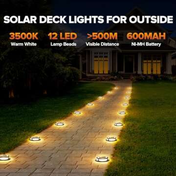 LUTEC 12 Pack Solar Driveway Lights, 12 LEDs IP67 Waterproof Solar Deck Lights, Outdoor Solar Dock L...