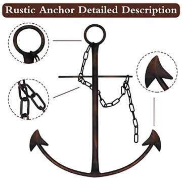 Nautical Anchor Wall Decor, Antique Metal Anchor Art Wall Decor With Chain for Bedroom Living Room Dorm Home/13" Antique Anchor with Chain Wall Decor, Antique Metal Anchor Farmhouse Decor (Vintage)