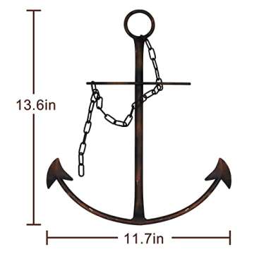 Nautical Anchor Wall Decor, Antique Metal Anchor Art Wall Decor With Chain for Bedroom Living Room Dorm Home/13" Antique Anchor with Chain Wall Decor, Antique Metal Anchor Farmhouse Decor (Vintage)