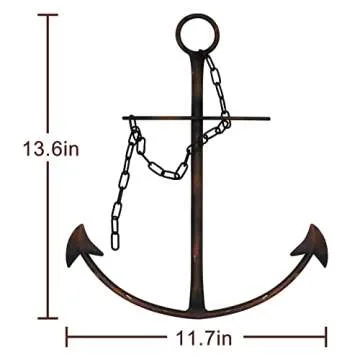 Nautical Anchor Wall Decor, Antique Metal Anchor Art Wall Decor With Chain for Bedroom Living Room Dorm Home/13" Antique Anchor with Chain Wall Decor, Antique Metal Anchor Farmhouse Decor (Vintage)