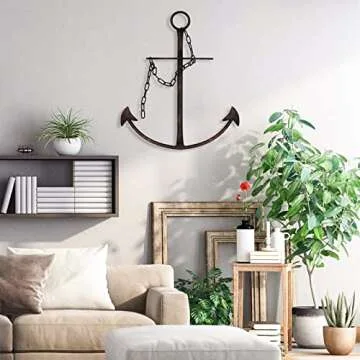 Nautical Anchor Wall Decor, Antique Metal Anchor Art Wall Decor With Chain for Bedroom Living Room Dorm Home/13" Antique Anchor with Chain Wall Decor, Antique Metal Anchor Farmhouse Decor (Vintage)