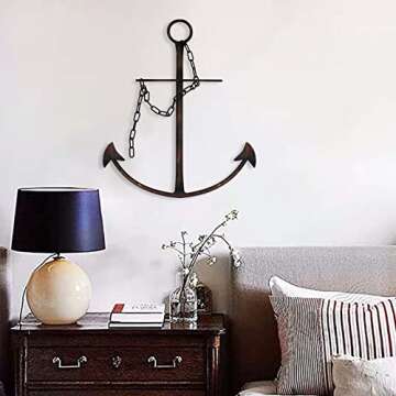 Nautical Anchor Wall Decor, Antique Metal Anchor Art Wall Decor With Chain for Bedroom Living Room Dorm Home/13" Antique Anchor with Chain Wall Decor, Antique Metal Anchor Farmhouse Decor (Vintage)