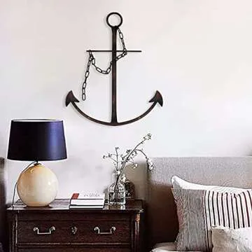 Nautical Anchor Wall Decor, Antique Metal Anchor Art Wall Decor With Chain for Bedroom Living Room Dorm Home/13" Antique Anchor with Chain Wall Decor, Antique Metal Anchor Farmhouse Decor (Vintage)
