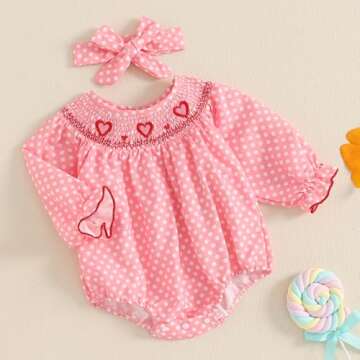 Doisbetthsay Baby Girl Romper Long Sleeve Bubble Romper Smocked Baby Girl Clothes Newborn Outfit 3 6...