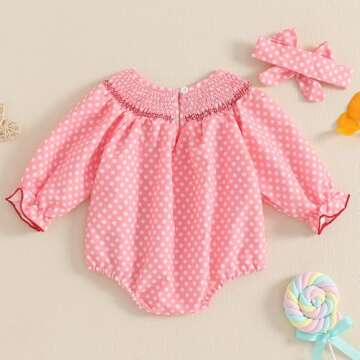 Doisbetthsay Baby Girl Romper Long Sleeve Bubble Romper Smocked Baby Girl Clothes Newborn Outfit 3 6 12 18 24 Months (Hearts Pink, 12-18 Months)