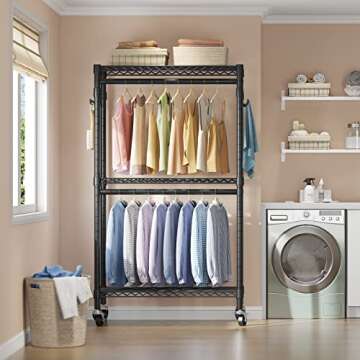 VIPEK R2 Medium Rolling Clothes Rack Heavy Duty Clothing Rack for Hanging Clothes Adjustable Metal W...