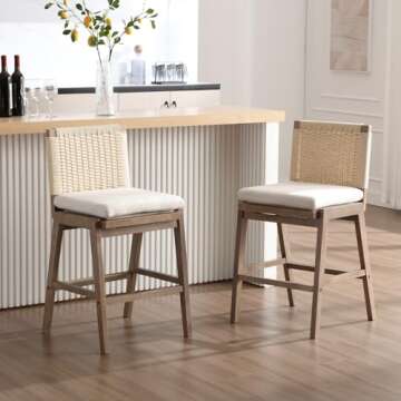 HEAH-YO Modern Counter Stools Set of 4, 27.25 Inches Counter Height Bar Stools with Woven Backrests ...