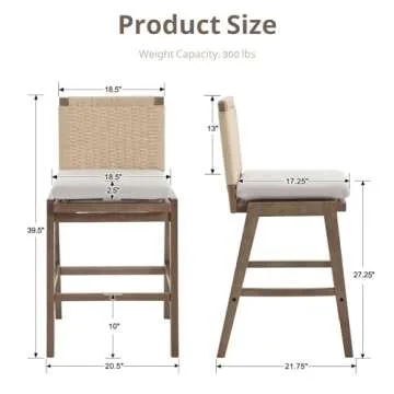 HEAH-YO Modern Counter Stools Set of 4, 27.25 Inches Counter Height Bar Stools with Woven Backrests and Wood Legs, Upholstered Linen Woven Bar Stools for Kitchen Island, Beige